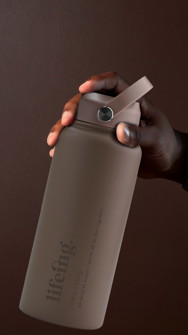 Lifeing 1 Litre Insulated Bottle + Sip Lid + FREE Magnetic Phone Holder Lid