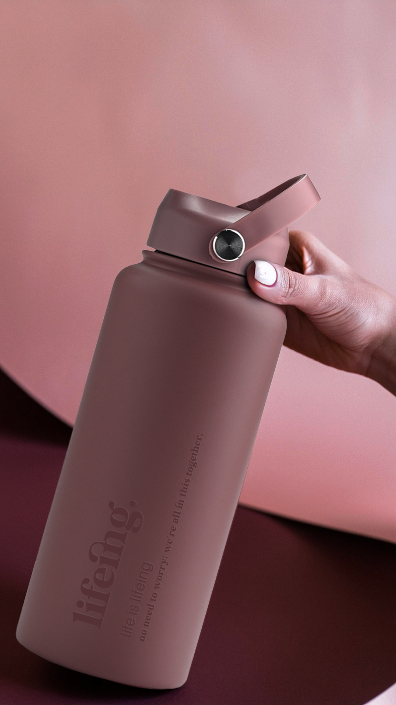 Lifeing 1 Litre Insulated Bottle + Sip Lid + FREE Magnetic Phone Holder Lid