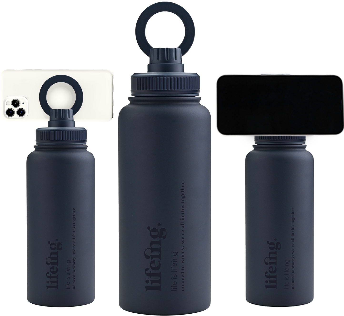 Lifeing 1 Litre Insulated Bottle + Sip Lid + FREE Magnetic Phone Holder Lid
