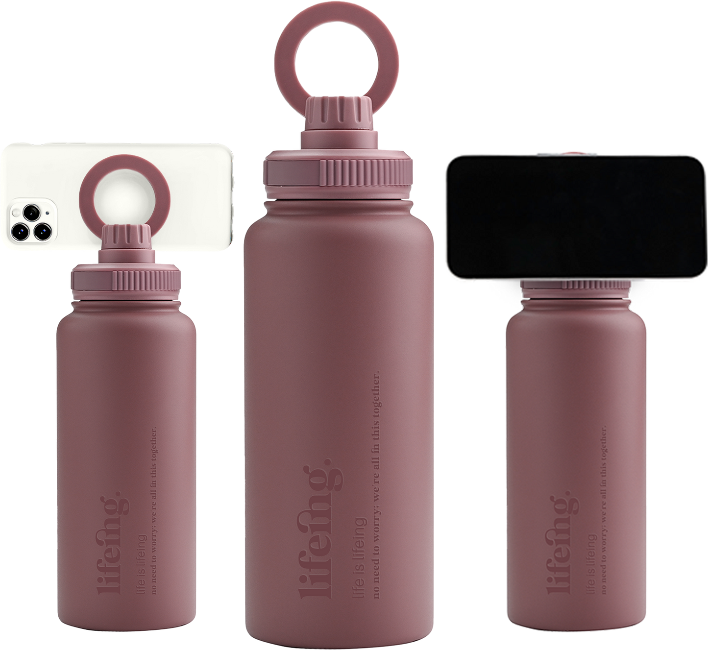 Lifeing 1 Litre Insulated Bottle + Sip Lid + FREE Magnetic Phone Holder Lid