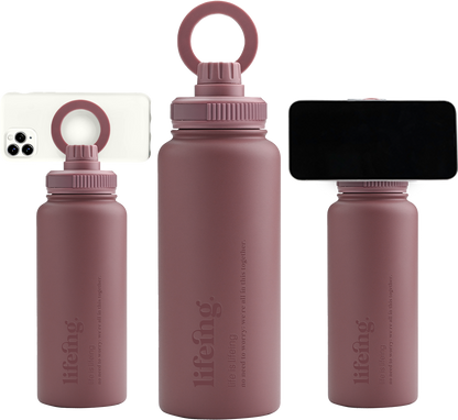 Lifeing 1 Litre Insulated Bottle + Sip Lid + FREE Magnetic Phone Holder Lid